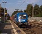 BR 182/371434/182-911-8-evb-logistik-mit-einem 182 911-8 evb logistik mit einem evb Containerzug, bei der Einfahrt in Bienenbüttel und fuhr später weiter in Richtung Uelzen. 29.09.2014