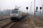 185 531-1 TX Logistik mit leeren Holzzug in Rathenow in Richtung Wustermark unterwegs. 15.03.2011