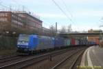 Metrans 185 510 mit Containerzug am 16.01.2015 in Hamburg-Harburg auf dem Weg nach Süden