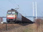 BR 185/555045/mit-dem-gipszug-stand-die-hsl Mit dem Gipszug stand die HSL 185 602,am 01.April 2017,in Stralsund Rgendamm.