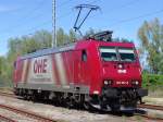 185 557-6 von OHE machte am 14.06.08 im Bahnhof Rostock-Bramow pause.