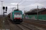 E 186 126 Alpha Trains für Crossrail AG mit einem leeren Autotransportzug, bei der Einfahrt in den Bahnhof Rathenow und war auf dem Weg zum Wustermarker Gbf. 28.11.2013