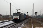 ES 64 F4 - 151 (189 151-4) MRCE Dispolok GmbH fr DB Schenker Rail Deutschland AG mit einem Containerzug in Rathenow in Richtung Wustermark unterwegs. 28.01.2012
