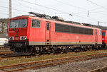 Die 155 006-0 (91 80 6155 006-0 D-DB) der DB Cargo Deutschland AG, ex DR 250 006-4, ist am 02.04.2016 in Kreuztal abgestellt .