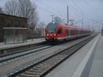 Obwohl im Zugzielanzeiger Sassnitz das Ziel war,hie fr 429 030,am 04.Mrz 2011,Bergen/Rgen Endstation wegen dem Lokfhrerstreik.