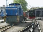Rugensche Baderbahn/265351/251-901-5-und-99-1781-6am-05mai 251 901-5 und 99 1781-6,am 05.Mai 2013,bei ihrer Sonntagsruhe in Putbus.