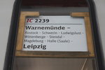 Zuglaufschild des IC 2239(Warnemünde-Leipzig)am 10.09.2016 in Warnemünde