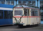 rostock/680726/lowa-wagen-46-aus-dem-baujahr-1955 Lowa-Wagen 46 aus dem Baujahr 1955 stand am 22.11.2019 festlich geschmückt auf dem Betriebshof der Rostocker Straßenbahn AG.
