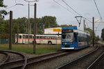 rostock/518684/ngt-6-wagen663traf-am-morgen-des NGT 6 Wagen(663)traf am Morgen des 17.09.2016 auf den Tatra T6A2(701) in Rostock-Marienehe.