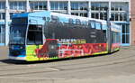 6N-1 Wagen 687 stand am Nachmittag des 28.07.2023 mit ihrer schönen Bäderbahn Molli Bemalung auf dem Betriebshof der Rostocker Straßenbahn AG.