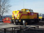 Die MEG 112,am 04.März 2017,in der Werkstatt vom Werkbahnhof Rüdersdorf.