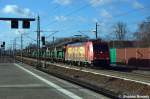 HGK 185 586-5 [HGK 2054] HGK - H�fen and G�terverkehr K�ln AG mit leeren Autotransportzug in Rathenow Richtung Wustermark unterwegs. 14.01.2012