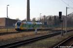 ODEG VT 646.042 (646 042-1) ODEG - Ostdeutsche Eisenbahn GmbH als OE51 (OE 68974) von Brandenburg Hbf nach Rathenow, bei der Einfahrt in Rathenow. 31.12.2011