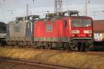 Rostock-Spezial RBH109(143 936-39+RBH 110(143 084-2)abgestellt im Bahnhof Rostock-Dierkow.21.12.2011