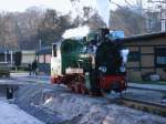 Rugensche Baderbahn Mh52 am Streckenende in G�hren,am 14.Januar 2012. 