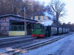 Rugensche Baderbahn Mh52 erreichte,am 14.Januar 2012 den noch im Umbau befindlichen Bahnhof G�hren.