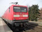 S-Bahn Rostock 112 107-8 mit S1 von Rostock Hbf Richtung Warnem�nde im Bahnhof Rostock-Bramow.(24.03.10) 
