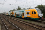 ODEG-Kiss 445 104-3 und EGP-VT 626 043-0 waren am 13.08.2016 im Bahnhof Rostock-Bramow abgestellt.