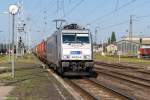 386er/445202/386-014-5-metrans-rail-sro-mit 386 014-5 METRANS Rail s.r.o. mit einem Containerzug in Stendal und fuhr weiter in Richtung Magdeburg. 07.08.2015