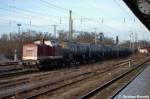 V100 202 484-2 (203 229-0) der LEG - Leipziger Eisenbahnverkehrsgesellschaft mbH mit einem Ethanol Kesselzug in Magdeburg. 28.12.2011
