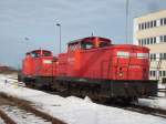 V60 Breitspur 347 079 und 347 096 am 27.Februar 2010 in Mukran.