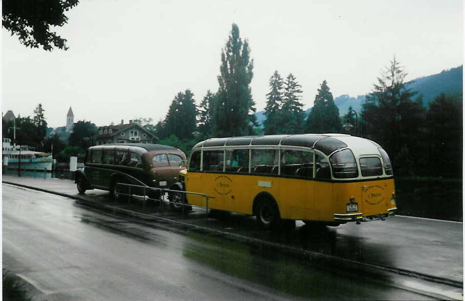 (012'620) - Linder, Einigen - BE 90'990 - Saurer/Gangloff (ex P 23'146; ex P 2215) am 1. Juli 1995 bei der Schifflndte Thun