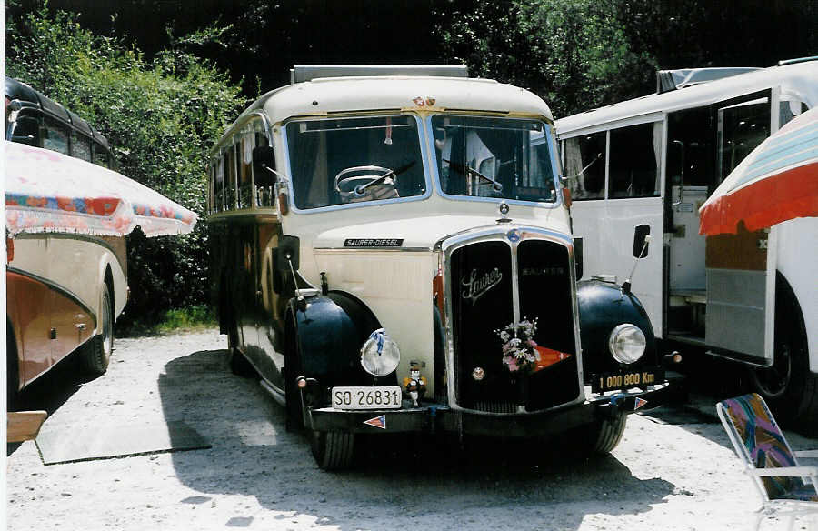 (025'423) - Eberhard, Messen - SO 26'831 - Saurer/Lauber (ex Faigaux, Malleray; ex Sch�pbach, Murten; ex Marti, Kallnach) am 15. August 1998 in Heitenried, Sensegraben