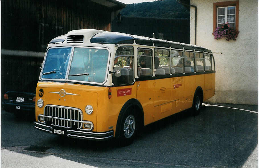 (025'933) - Lambach, Mriken - AG 14'703 - FBW/FHS (ex Hotz, Rickenbach bei Wil/TG; ex P 24'079; ex P 21'579) am 5. September 1998 in Hottwil, Gasthof zum Bren