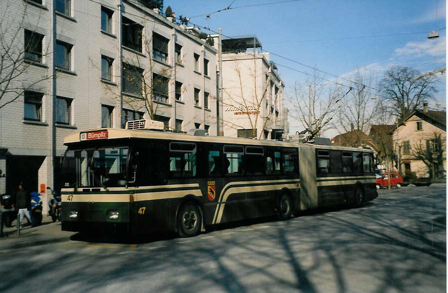 (029'220) - SVB Bern - Nr. 47 - FBW/Gangloff Gelenktrolleybus am 1. Februar 1999 in Bern, Bachmtteli