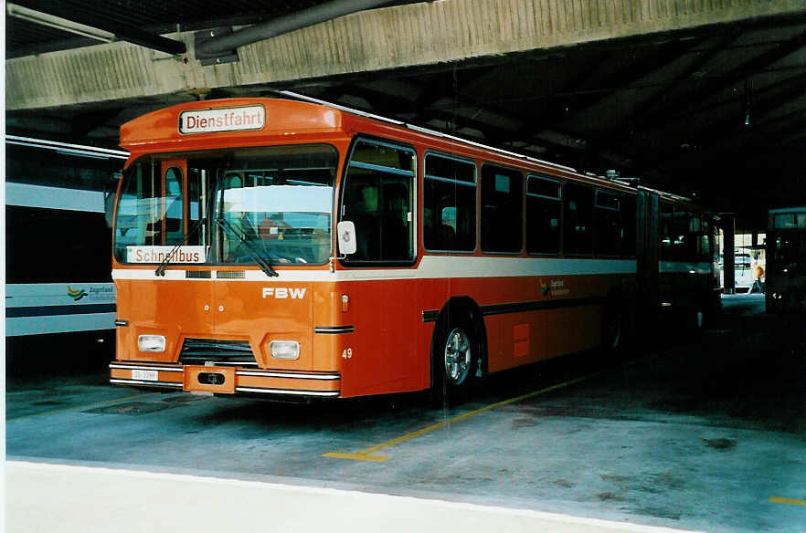 (040'031) - ZVB Zug - Nr. 49/ZG 3399 - FBW/Hess (ex RhV Altst�tten Nr. 101) am 8. April 2000 in Zug, Garage