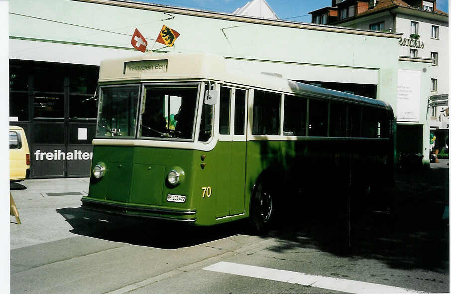 (040'529) - SVB Bern (TVB) - Nr. 70/BE 203'422 - Saurer/Gangloff am 20. Mai 2000 in Bern, Eigergarage