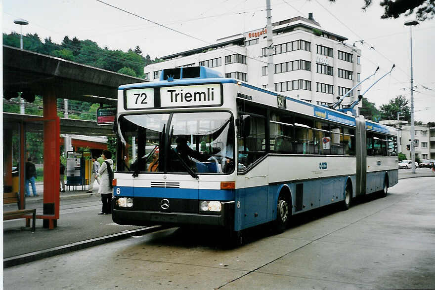 (041'936) - VBZ Z�rich - Nr. 6 - Mercedes Gelenktrolleybus am 13. Juli 2000 in Z�rich, Bucheggplatz