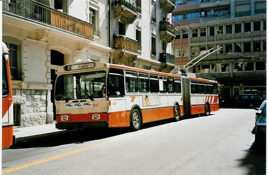 (042'206) - TPG Gen�ve - Nr. 637 - FBW/Hess Gelenktrolleybus am 19. Juli 2000 in Gen�ve, Pr� Naville