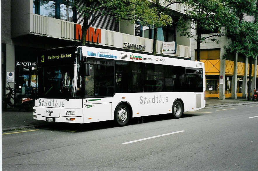 (043'525) - Wick, Wil - Nr. 1/SG 245'705 - MAN/G�ppel am 17. Oktober 2000 beim Bahnhof Wil