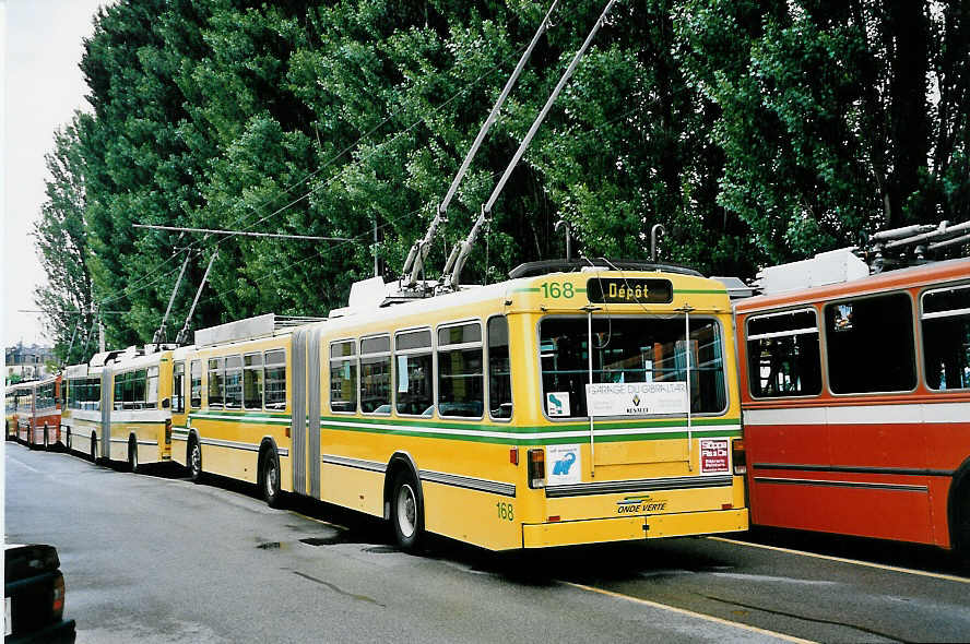 (048'806) - TN Neuchtel - Nr. 168 - FBW/Hess Gelenktrolleybus am 6. August 2001 in Neuchtel, Dpt
