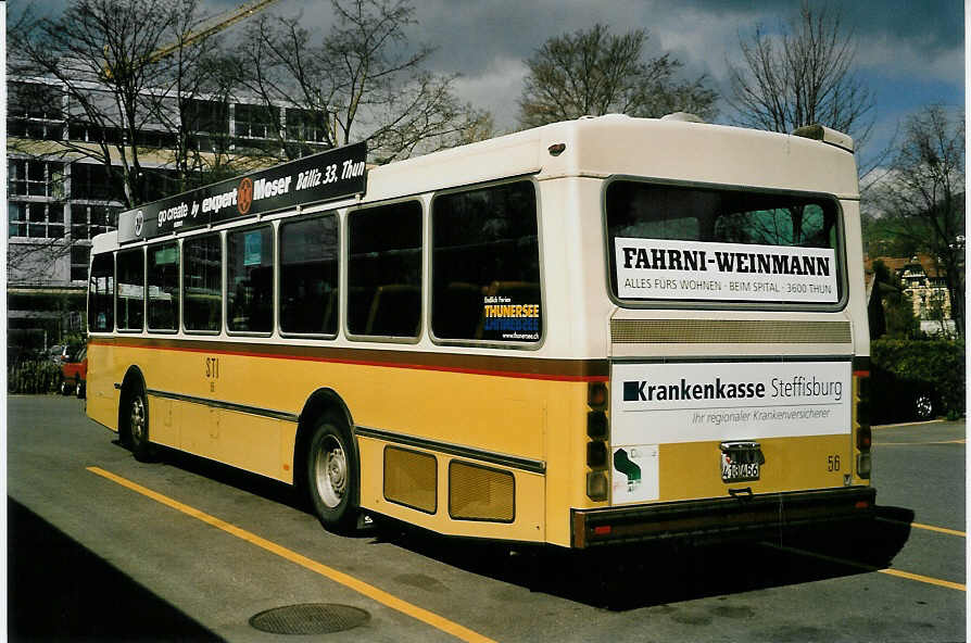 (052'616) - STI Thun - Nr. 56/BE 413'456 - Saurer/R&J am 24. M�rz 2002 bei der Schiffl�ndte Thun