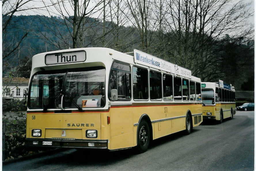 (057'732) - STI Thun - Nr. 58/BE 413'458 - Saurer/R&J am 24. Dezember 2002 bei der Schiffl�ndte Thun