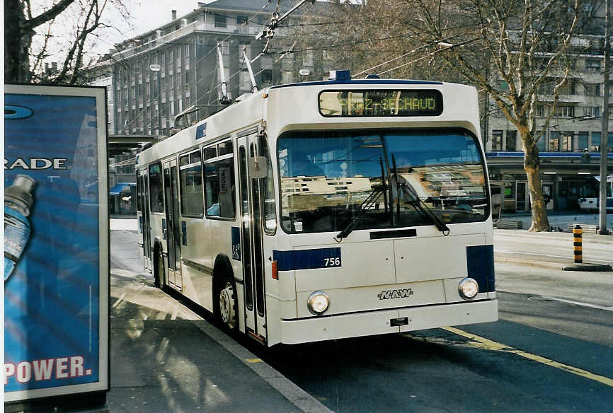 (059'301) - TL Lausanne - Nr. 756 - NAW/Lauber Trolleybus am 16. M�rz 2003 in Lausanne, Tunnel