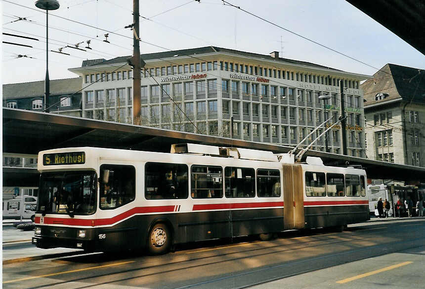(059'327) - VBSG St. Gallen - Nr. 156 - NAW/Hess Gelenktrolleybus am 29. M�rz 2003 beim Bahnhof St. Gallen