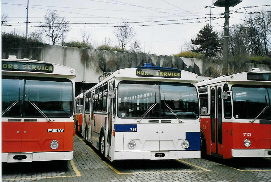 (064'619) - TL Lausanne - Nr. 715 - FBW/Hess Trolleybus am 29. November 2003 in Lausanne, D�p�t Borde