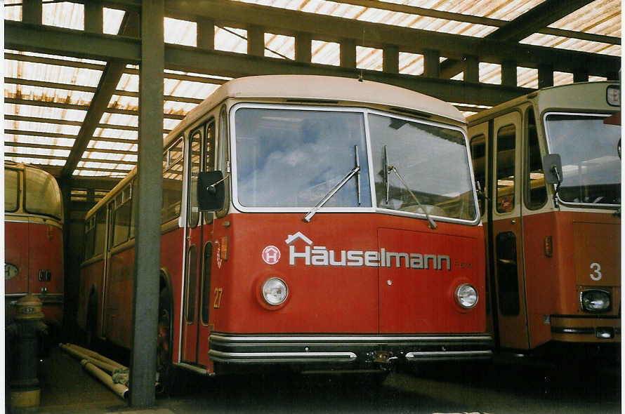 (069'329) - H�uselmann, Bern (RWB) - Nr. 27 - FBW/R&J (ex AFA Adelboden Nr. 24; ex Steiner, Meikirch Nr. 1) am 10. Juli 2004 beim Bahnhof Wikon