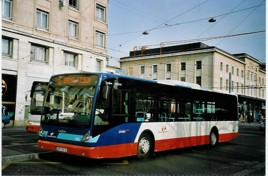 (074'902) - Aus Frankreich: TPG Genve (France) - Nr. 485/3201 YA 74 - Van Hool am 24. Februar 2005 beim Bahnhof Genve