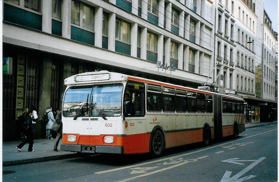 (074'932) - TPG Gen�ve - Nr. 633 - FBW/Hess Gelenktrolleybus am 24. Februar 2005 in Gen�ve, Bel-Air