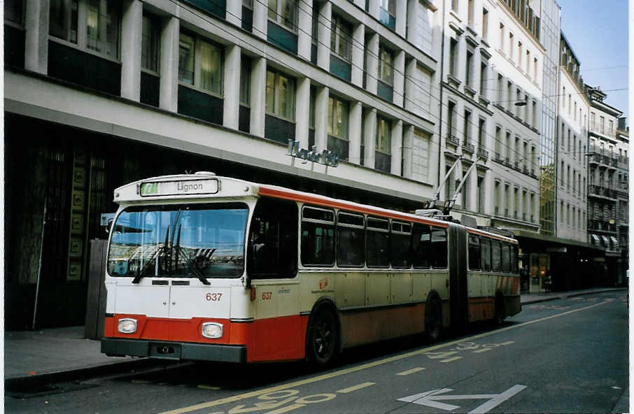 (075'001) - TPG Gen�ve - Nr. 637 - FBW/Hess Gelenktrolleybus am 24. Februar 2005 in Gen�ve, Bel-Air