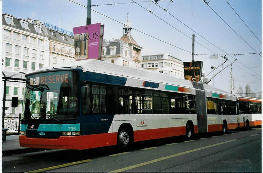 (075'002) - TPG Gen�ve - Nr. 735 - Hess/Hess Gelenktrolleybus am 24. Februar 2005 in Gen�ve, Bel-Air