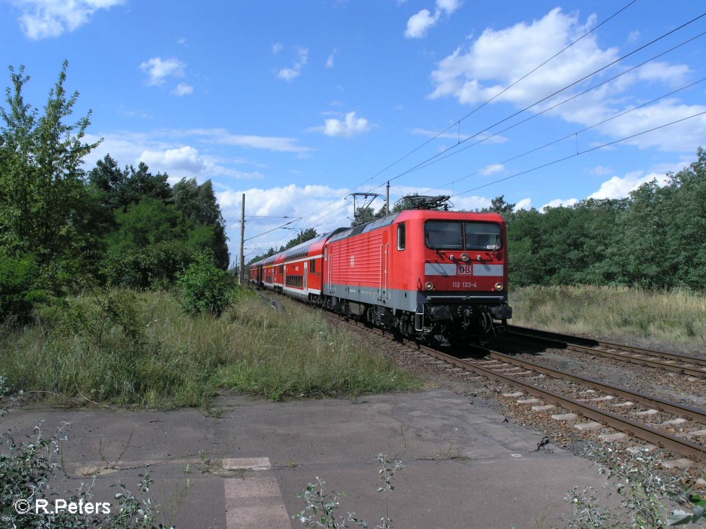 112 133-4 zieht beim ex HP Vogelsang den RE1 Eisenhttenstadt und hat ihr Ziel gleich erreicht. 13.08.08