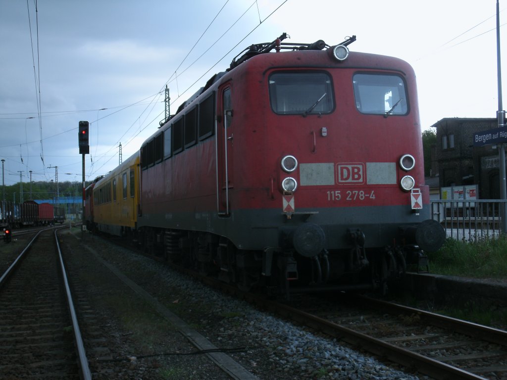 115 278-4 am Schlu vom Messzug,am 09.Mai 2012,in Bergen/Rgen.Der Messzug ist seit zwei Tage auf Messfahrten auf Rgen`s Hauptstrecke unterwegs.