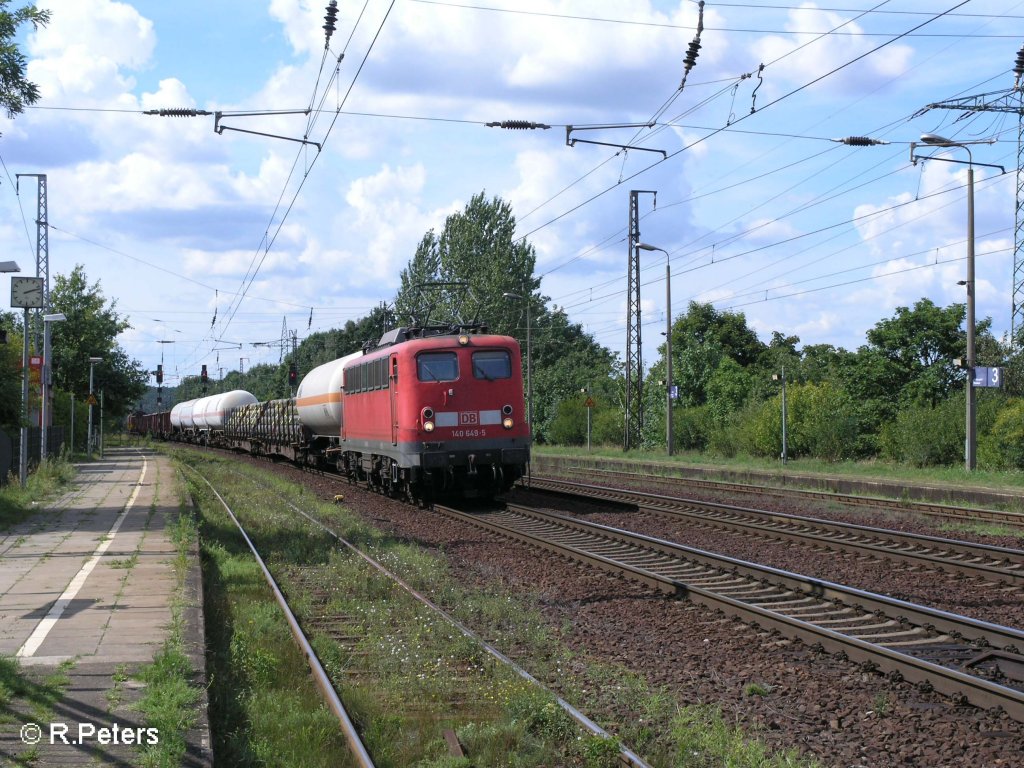 140 649-5 durchfhrt Saarmund mit ein gemischten Gterzug. 17.08.08