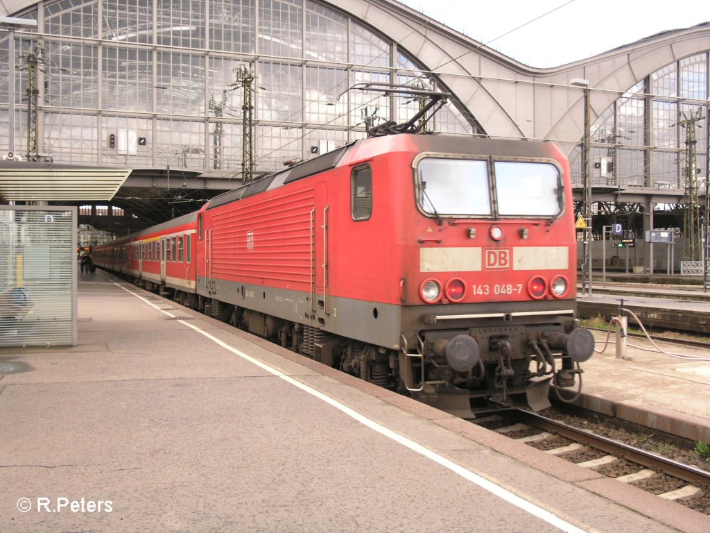 143 048-7 erreicht Leipzig HBF mit einer RB aus Cottbus. 16.03.08