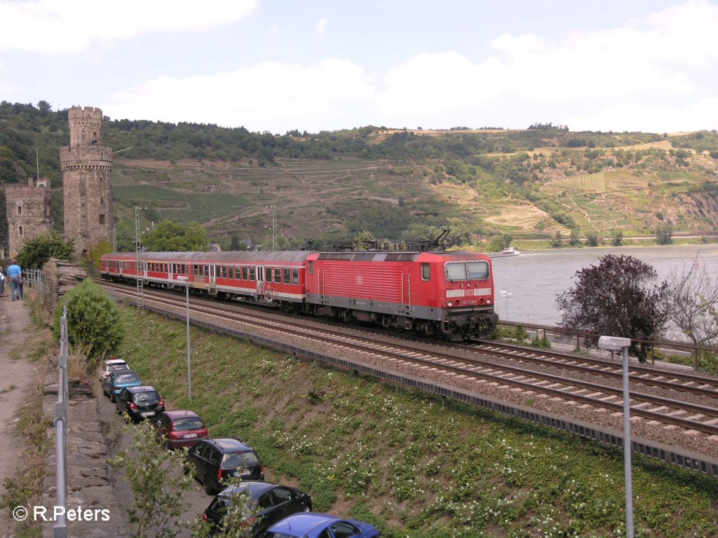 143 129-5 verlsst oberwesel mit einer RB Koblenz geschoben. 24.07.08